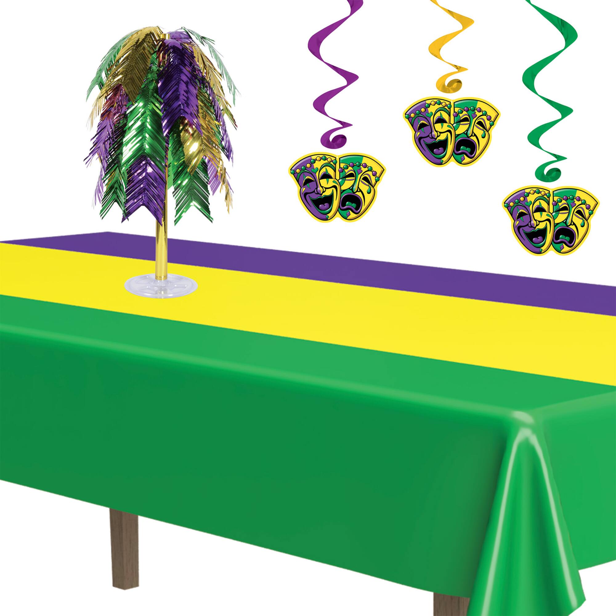 Beistle 54" x 108" Mardi Gras Plastic Table Cover, 2ct.
